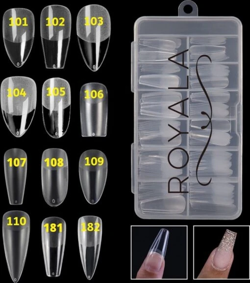 Royala 110 - Waterdrop Binnen En Buiten Full Frosted - Full Cover - Nageltips - Nepnagels - Plaknagels - In Assortimentsbox - 120 Stuks 12 Maten - Voor Gellak Acrylnagellak En PolyGel Nagels - Royala Frosted Tips Line -Bekende Cosmetica Winkel 1063x1200 3