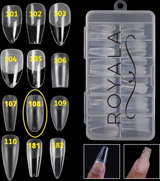 Royala 108 - Oval Long Binnen En Buiten Full Frosted - Full Cover - Nageltips - Nepnagels - Plaknagels - In Assortimentsbox - 120 Stuks 12 Maten - Voor Gellak Acrylnagellak En PolyGel Nagels - Royala Frosted Tips Line -Bekende Cosmetica Winkel 1063x1200 4