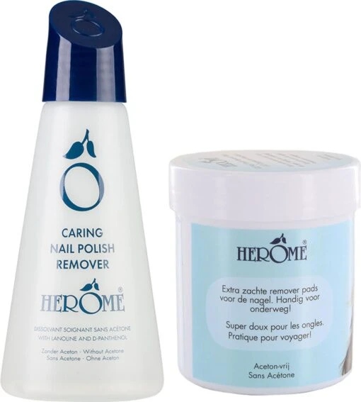 Herome Combi-Pack Caring Nail Polish Remover Duo - 1x Nagellakremover 120ml & 1x Caring Nail Polish Remover Pads 100 -Bekende Cosmetica Winkel