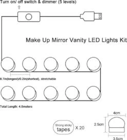 Merkloos LED Spiegel | 10 LEDS | Make-up Spiegel | Helderheid Aanpasbaar | USB Voeding | Geheugenfunctie -Bekende Cosmetica Winkel 1085x1200 9