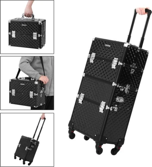 Merkloos Trolley, Make-up Koffer, Cosmetische Koffer, Voor Nageldesign, Make-up Organizer, Koffer Met Draagtas, Zwart JHZ04B -Bekende Cosmetica Winkel 1092x1200 5