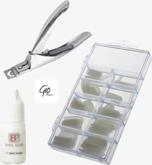 Nageltips Naturel Voordeel Set - Naturel Tips + Nagellijm 3ML + Tipknipper - Professionele Markt -Bekende Cosmetica Winkel