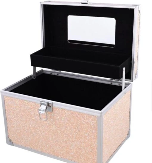 Merkloos Beauty Vanity Case - Make Up Koffer - Roze Met Glitters - Met Spiegel En Extra Opbergvak -Bekende Cosmetica Winkel 1121x1200 11