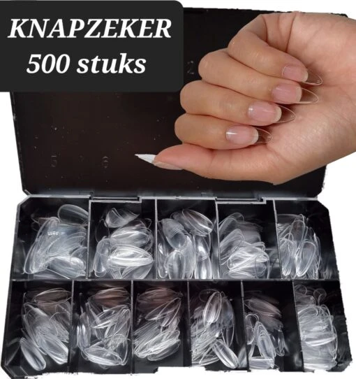 Knapzeker Gelly Tips Medium Almond 500 Stuks 12 Maten - Plaknagels Met Lijm In Doos + Knapzeker Nagelvijl 100/180 - Transparant Nageltips Full Cover Voor Acryl - Gel Nails- Nepnagels Soak Off -Bekende Cosmetica Winkel 1129x1200 1