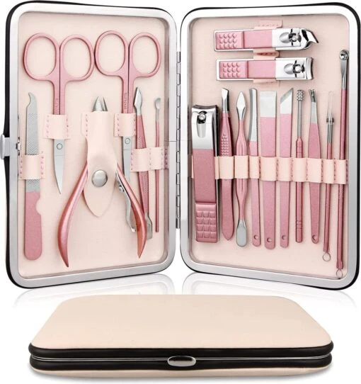 Luxe 18-delige Manicure Set - Manicure Pedicure Set- Nagelverzorging- Met Opbergetui -Bekende Cosmetica Winkel