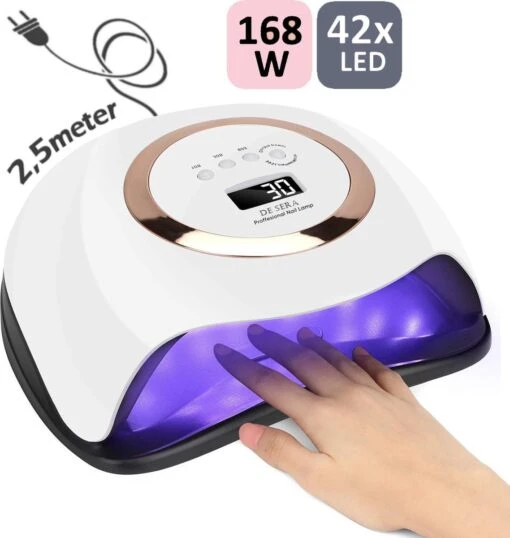 De Sera UV Lamp Gelnagels 168W - LED Lamp Nagels - Gellak Lamp - Nageldroger Met 2.5 Meter Lang Snoer - Wit -Bekende Cosmetica Winkel