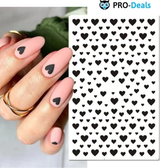 PRO-Deals | Nagelstickers | Nagel Stickers Hartjes | Kleur Zwart | Nail Art 3D Stickers | Nagelstickers Kinderen | Nagel Decoratie -Bekende Cosmetica Winkel