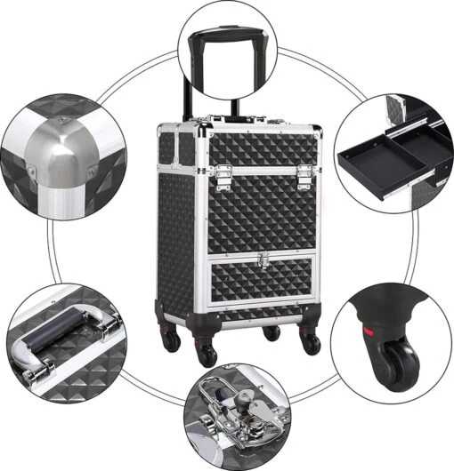 Monkey's Aluminium Kapperskoffer - Zwart - Beauty Case - Cosmeticakoffer - Make-upkoffer - Trolley - 360 Graden Wielen - 34 X 24 X 55.5 Cm -Bekende Cosmetica Winkel 1155x1200 4