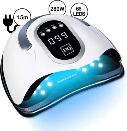 DANIQQI - 280W UV LED Lamp Nagels - 66 LEDS - UV - Led - Nagellamp - Extra Lang Snoer 150 Cm - Wit- Moederdag - Ovalen Display -Bekende Cosmetica Winkel