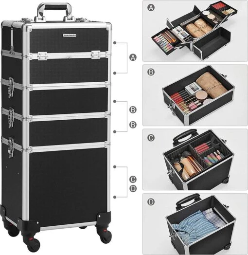 XXL PRO Visagie Beauty Case Koffer Trolley - Nagelkoffer Op Wielen Voor Makeup Of Cosmetica - Grote Uitklapbare Opbergsysteem Nagel Styliste Kapster - Zwart -Bekende Cosmetica Winkel 1169x1200 9