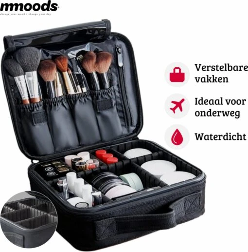 Mmoods Make-up Koffer – Make Up Tas Reizen – Makeup Organizer Verstelbaar -Beautycase Waterdicht – Make-up Tasje Voor Onderweg – Toilettas Voor Cosmetica Zwart -Bekende Cosmetica Winkel 1184x1200 23