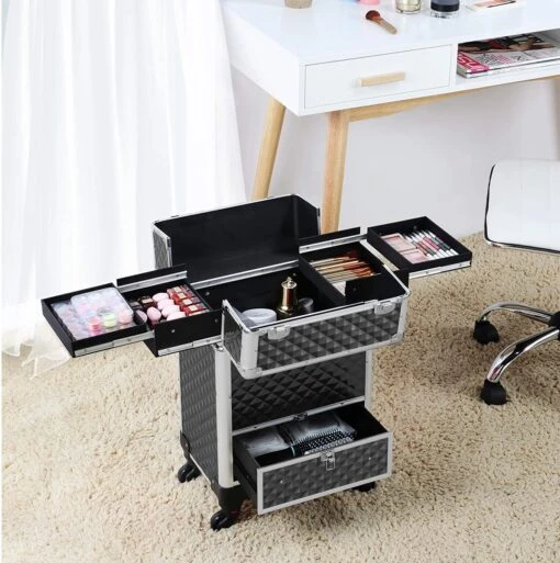 Monkey's Aluminium Kapperskoffer - Zwart - Beauty Case - Cosmeticakoffer - Make-upkoffer - Trolley - 360 Graden Wielen - 34 X 24 X 55.5 Cm -Bekende Cosmetica Winkel 1193x1200 18