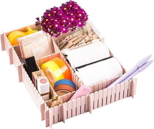 Merkloos Waal Kunststof Ladeverdeler - Lade Organizer - Set Van 6 Stuks - Voor Kleding/Keuken/Bureau/Make-Up - Op Maat Te Knippen - Roze -Bekende Cosmetica Winkel 1200x1006 2