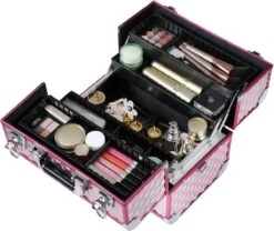 Homeza® Cosmetica Koffer - Make-up Doos - Visagie Koffer - Roze-Zilver -Bekende Cosmetica Winkel 1200x1010 5