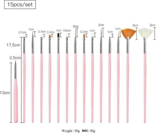 GUAPÀ - Penselen Set Roze Voor Nail Art / Acryl & Gel Nagels - Professional Nail Brushes - 15 Delig -Bekende Cosmetica Winkel 1200x1020 1