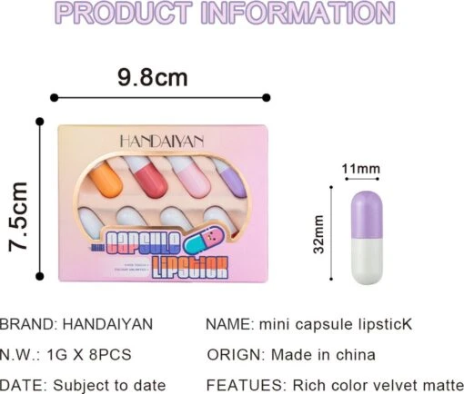 HANDAIYAN Mini Pil Lipgloss Capsule Lippenstift Lippenstift Voorbeeld 8 Kleurenset -Bekende Cosmetica Winkel 1200x1021 2