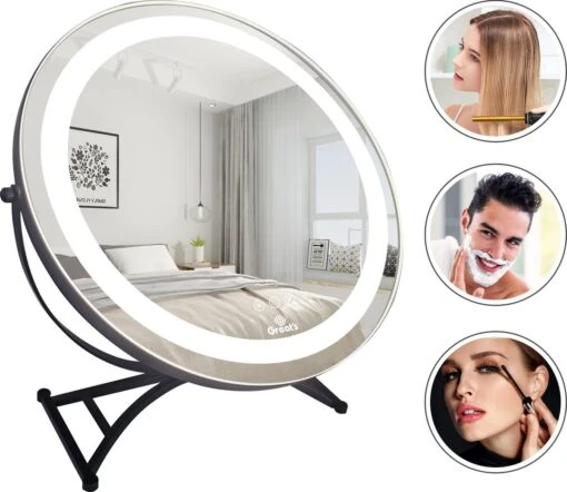 Great's® Make Up Spiegel Met LED Verlichting - ⌀ 40cm - Visagie Spiegel Rond - Extra Close Up Spiegeltje 10x - Zwart -Bekende Cosmetica Winkel 1200x1040 5