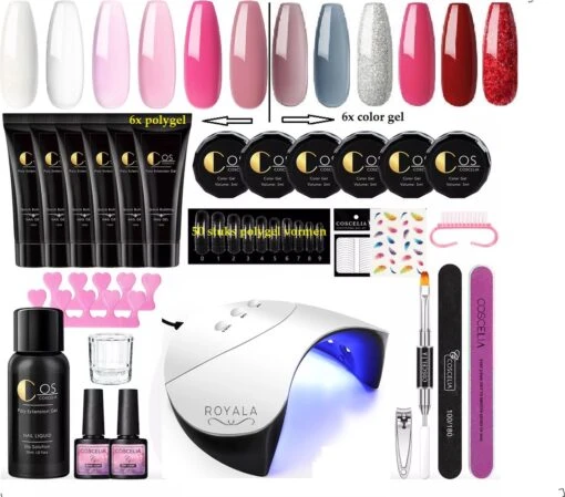 Royala - Professionele Poly Gel Starter Kit POG3. – 6 Kleuren Polygel + 6 Kleuren UV Gel - 12 Kleuren Polygel Pakket - Incl. 36 W UV Nageldroger - Poly Acryl Nagels - Nail Art - Gel Lak -Bekende Cosmetica Winkel 1200x1056 1