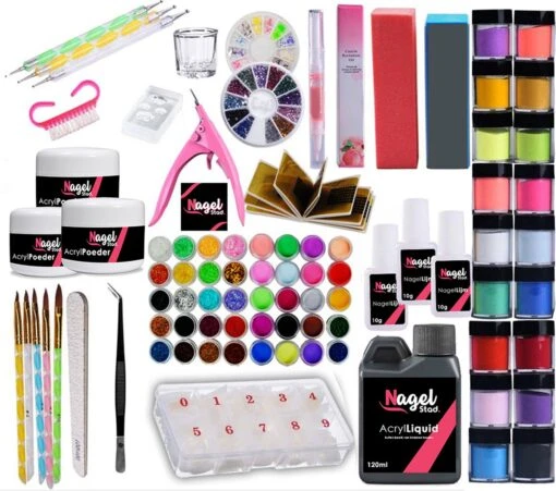 Acrylnagels Set | Nepnagels | Acryl Nagels Kit Starterspakket | Basispakket | Acrylnagels | Nail Art Pakket | 60 Kleuren Acryl Poeders/Glitters | 500 Franse Tips | Acrylic Liquid | Nagel Lijm | Plaknagels | 90 Delig | Nagel Set | Nagelstad -Bekende Cosmetica Winkel 1200x1061 1