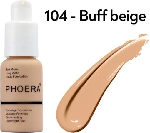 Buff Beige 104 - PHOERA FOUNDATION™ - Soft Matte Full Coverage Liquid Foundation -Bekende Cosmetica Winkel 1200x1065 2