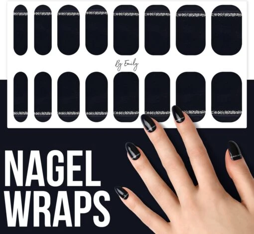 By Emily - Nagel Wrap - Classy Black | 16 Stickers | Nail Wrap | Nail Art | Trendy | Design | Nagellakvrij | Eenvoudig | Nagel Wrap | Nagel Stickers | Folie | Zelfklevend | Sjablonen -Bekende Cosmetica Winkel 1200x1104 4