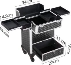 Monkey's Aluminium Kapperskoffer - Zwart - Beauty Case - Cosmeticakoffer - Make-upkoffer - Trolley - 360 Graden Wielen - 34 X 24 X 55.5 Cm -Bekende Cosmetica Winkel 1200x1107 11