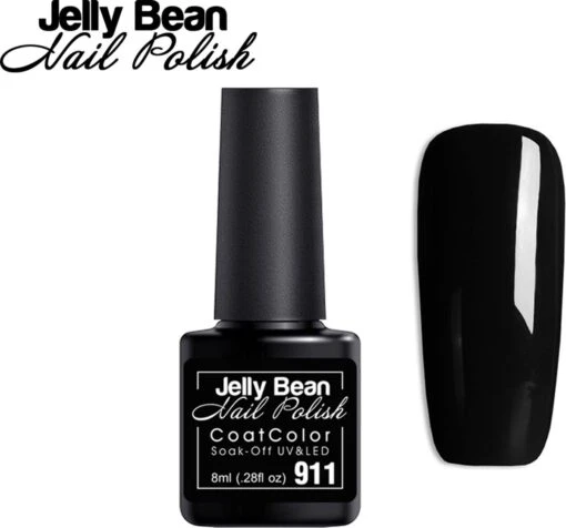 Jelly Bean Nail Polish Gel Nagellak New - Gellak - Black (Zwart) - UV Nagellak 8ml -Bekende Cosmetica Winkel