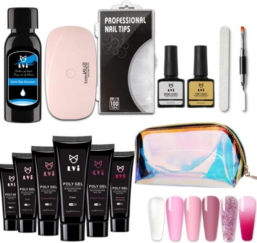 Elvi Polygel Starterskit - Complete Set Inc. USB UV/Led Mini Lamp-Nagelverlenging- Polygel 6 X 15g Perfecte Kleuren Roze - Polyacryl UV Nagellak-Quick Extension Temperature Color Changing UV Gel Pink -Bekende Cosmetica Winkel 1200x1134 2