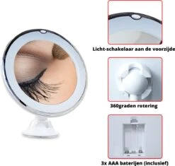 Vergroot Make Up En Scheer Spiegel Met LED Verlichting - 10x Vegroting En Natuurlijk Licht Voor Cosmetica/Scheren/Epileren - 360° Graden Verstelbare Zuignap En Wandbevestiging - Badkamer/Douche/Slaapkamer - Rond – Wit -Bekende Cosmetica Winkel 1200x1142 21