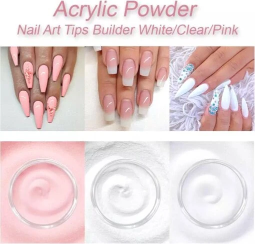 Acrylnagels Set | Nail Art | Liquid MMA Free | Wit, Roze & Transparant -Bekende Cosmetica Winkel