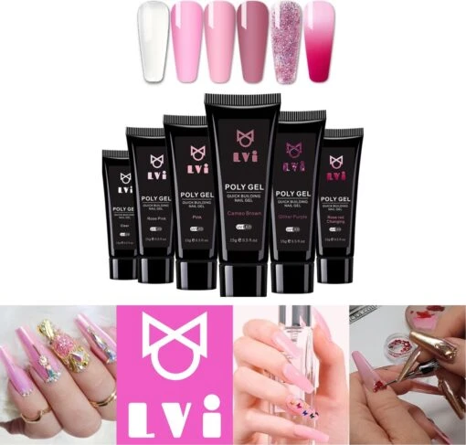 Elvi Polygel Starterskit - Complete Set Inc. USB UV/Led Mini Lamp-Nagelverlenging- Polygel 6 X 15g Perfecte Kleuren Roze - Polyacryl UV Nagellak-Quick Extension Temperature Color Changing UV Gel Pink -Bekende Cosmetica Winkel 1200x1147 5