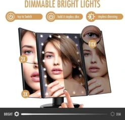 UNIQ Trifold Make Up Spiegel Met LED Verlichting En 2 Vergrootspiegels - Staande Spiegel - 21 LED-lampjes - Op Batterijen En USB (kabel Incl) - Zwart -Bekende Cosmetica Winkel 1200x1153 10