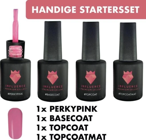 Merkloos #PERKYPINKSERIE - Influence Gellac - Roze Gellak - Gellak Roze UV - UV Gellak - Gel Nagellak - Basecoat - Topcoat - Topcoatmat - No Wipe - Startersset - Kado Vrouw - Valentijns Cadeau - Kado Voor Haar - 4 X 10 Ml -Bekende Cosmetica Winkel 1200x1158 4