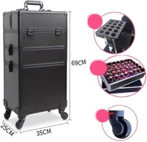 Beautycase / Beautykoffer / Trolley Voor Opbergen Van Uw Persoonlijke Verzorgingsproducten In 3 In 1 Van Aluminium - Bekleed Zwart Fluweel - 8wielen - Kapper - Tattoo - Nagel - Visagie - Make-up - Cosmetica - Schmink - Beauty Case / Beauty Koffer -Bekende Cosmetica Winkel 1200x1159 49