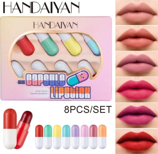 HANDAIYAN Mini Pil Lipgloss Capsule Lippenstift Lippenstift Voorbeeld 8 Kleurenset -Bekende Cosmetica Winkel 1200x1168 3