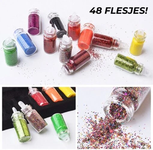 Merkloos 48 Verschillende Flesjes Nagel Decoratie Met Glitters En Sticker - Nail Art - Nagelversiering - Cadeau Tip -Bekende Cosmetica Winkel 1200x1176 10