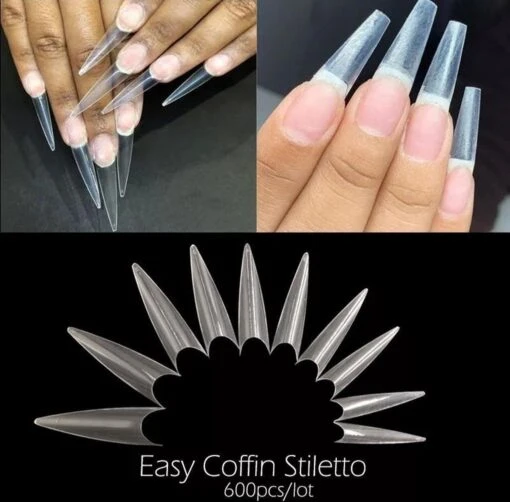 Merkloos 600 Stiletto Nageltips Met Lijm - Transparant XXL Stiletto Half Cover C Nail Tips- French Nail Art Acryl Nagels & Gelnagels -Hoge Kwaliteit- Nagelvijl + Nagellijm -Bekende Cosmetica Winkel 1200x1180 19