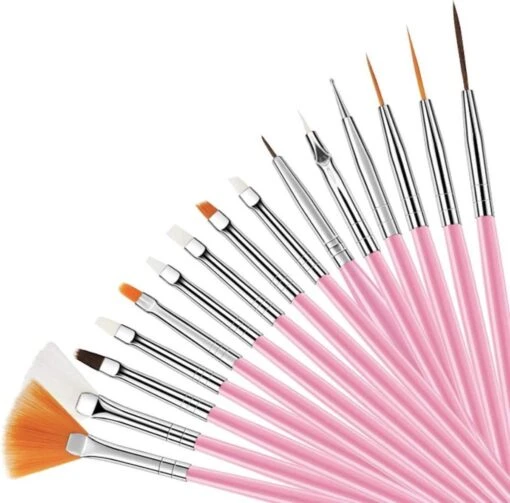 GUAPÀ - Penselen Set Roze Voor Nail Art / Acryl & Gel Nagels - Professional Nail Brushes - 15 Delig -Bekende Cosmetica Winkel 1200x1183 2