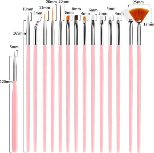 Evvie 20 Delige Nail Art Set - 15 Nailart Penselen En 5 Dotting Tools - Roze -Bekende Cosmetica Winkel 1200x1186 4