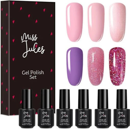 Miss Jules - 6-Delige Gellak Starterspakket - Nagellak - Kleur Paars, Roze & Glitter - Glanzend & Dekkend Resultaat -Bekende Cosmetica Winkel 1200x1188 1