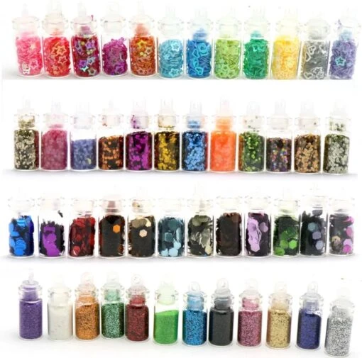 48 Potjes Glitter / Decoratie Voor Nail Art / Knutselen - Sparkolia Glitters Nagel Decoratie Set- 3D Nail Art Voor Gellak, Acryl Of Nagellak - Glitter, Poeder, Holografisch, Vlokken, Pailletten, Shimmer, Rhinestone - Verschillende Kleuren -Bekende Cosmetica Winkel 1200x1189 3