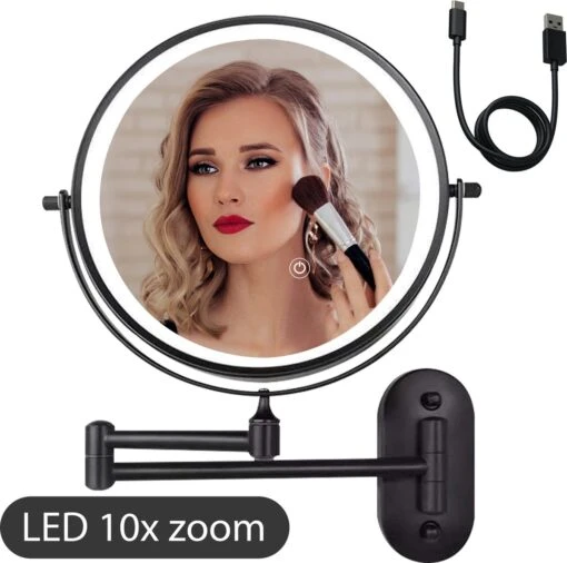 Make Up - Spiegel - Led Verlichting - 10X Vergroting - 3 Lichtstanden - Wandspiegel Rond - Badkamer - Mat Zwart - Draadloos -Bekende Cosmetica Winkel 1200x1191 23