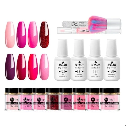 Dipping Powder Starter Kit - 8 Kleuren - Roze - Dip Poeder - Acryl Nagels - Dip Nagels - Meest Complete Starterspakket - Nagel Poeder - MTSSII - -Bekende Cosmetica Winkel