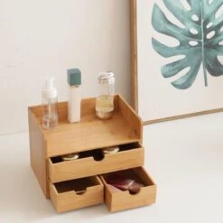 Merkloos Decopatent® Luxe Make-up Organizer Met 3 Lades - Cosmetica Organizer Make Up Met Schuiflade Bamboe Hout - Cosmeticahouder - Toren -Bekende Cosmetica Winkel 1200x1200 2653