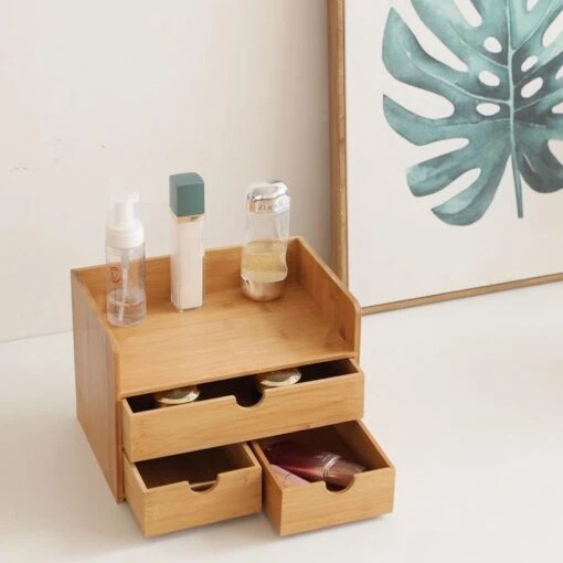 Merkloos Decopatent® Luxe Make-up Organizer Met 3 Lades - Cosmetica Organizer Make Up Met Schuiflade Bamboe Hout - Cosmeticahouder - Toren -Bekende Cosmetica Winkel 1200x1200 2653