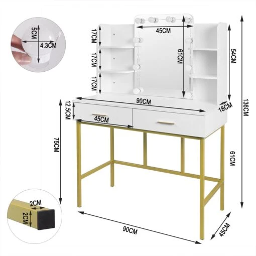 Hollywood Make Up Spiegel & Tafel - Met LED Verlichting - 2 Lades - Wit -Bekende Cosmetica Winkel 1200x1200 2680