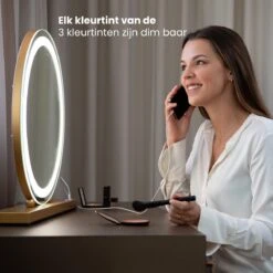 Nuvoo Make-up Spiegel - Visagie Spiegel - Hollywood Spiegel - Diameter 50cm - 3 Licht Tinten - Dimbaar - USB Telefoonoplader - Goud -Bekende Cosmetica Winkel 1200x1200 2702