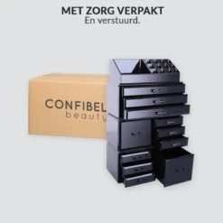 Confibel XXL Acryl Make-up Cosmetica Organizer - Verstelbare Lades - Sieraden/Make-up/Cosmetica Organizer - 11 Compartimenten - Zwart -Bekende Cosmetica Winkel 1200x1200 2748