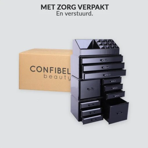 Confibel XXL Acryl Make-up Cosmetica Organizer - Verstelbare Lades - Sieraden/Make-up/Cosmetica Organizer - 11 Compartimenten - Zwart -Bekende Cosmetica Winkel 1200x1200 2748