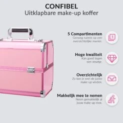 Confibel Cosmetica Koffer - Make Up Koffer Uitklapbaar - 5 Opbergbakken Make-up Koffer - Beautycase/Visagiekoffer /Cosmeticakoffer /Beautycase/ Nagelstylistekoffer - Roze -Bekende Cosmetica Winkel 1200x1200 2794